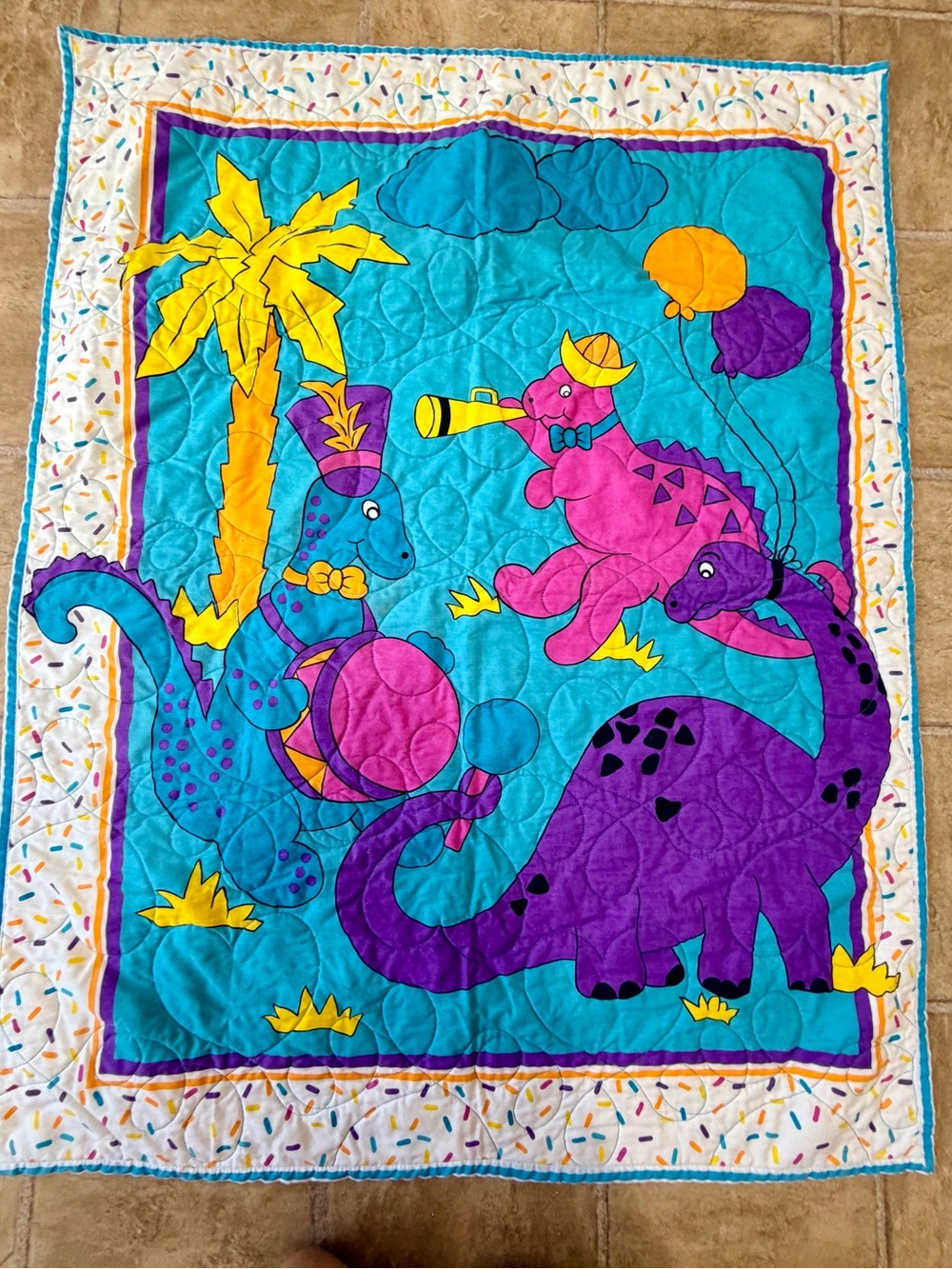 VTG 1980’s Dinosaur Parade Nursery Crib Quilt/Springs Industries Panel Design